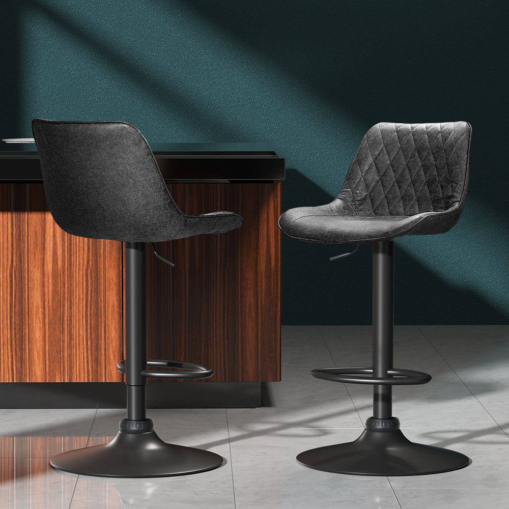 Artiss Rushal Adjustable Bar Stools – Black, Set of 2