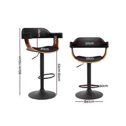 Artiss Bar Stool Curved Gas Lift PU Leather - Black and Wood