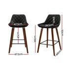 Artiss Set of 2 Bar Stools Bentwood PU Leather Diamond Pleat - Black