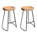 Artiss Set of 2 Elm Wood Backless Bar Stools 65cm - Black and Light Natural