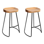 Artiss Set of 2 Elm Wood Backless Bar Stools 65cm - Black and Light Natural