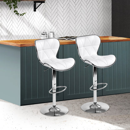 Artiss Set of 2 PU Leather Patterned Bar Stools - White and Chrome