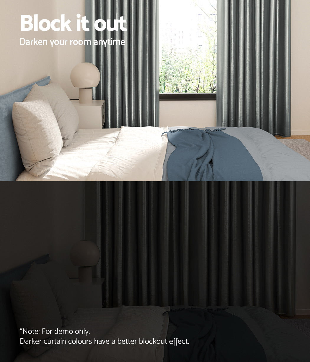 Artiss 2X Blockout Curtains Blackout Window Curtain Eyelet 140x230cm Grey Shine