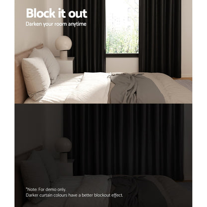 Artiss 2X Blockout Curtains Blackout Window Curtain Eyelet 180x213cm Black Shine