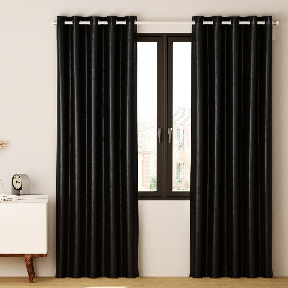 Artiss 2X Blockout Curtains Blackout Window Curtain Eyelet 180x213cm Black Shine