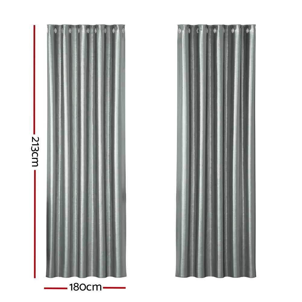Artiss 2X Blockout Curtains Blackout Window Curtain Eyelet 180x213cm Grey Shine