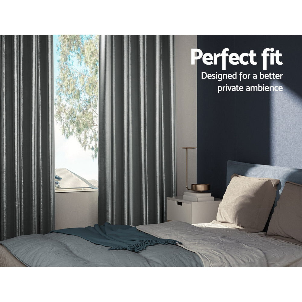 Artiss 2X Blockout Curtains Blackout Window Curtain Eyelet 180x213cm Grey Shine