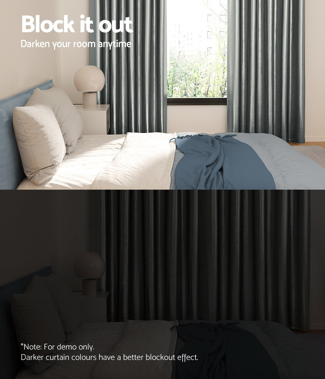 Artiss 2X Blockout Curtains Blackout Window Curtain Eyelet 180x213cm Grey Shine