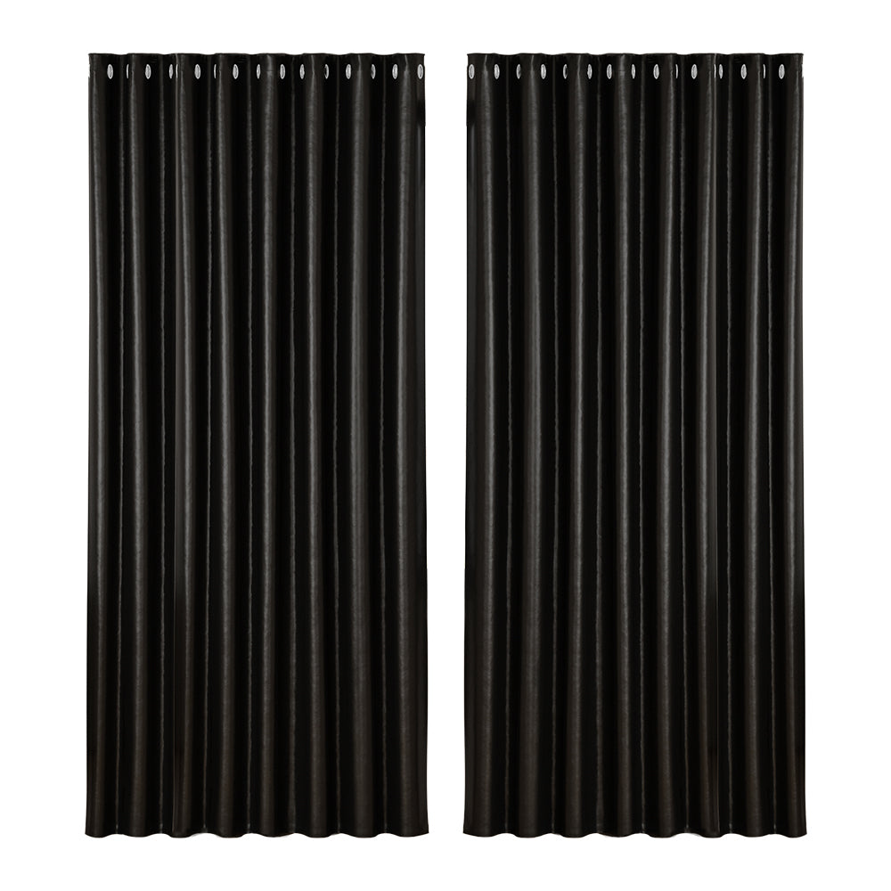 Artiss 2X Blockout Curtains Blackout Window Curtain Eyelet 300x230cm Black Shine