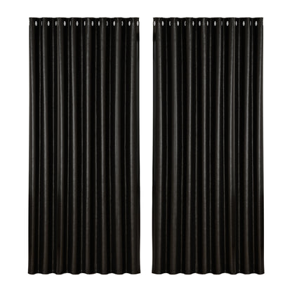 Artiss 2X Blockout Curtains Blackout Window Curtain Eyelet 300x230cm Black Shine