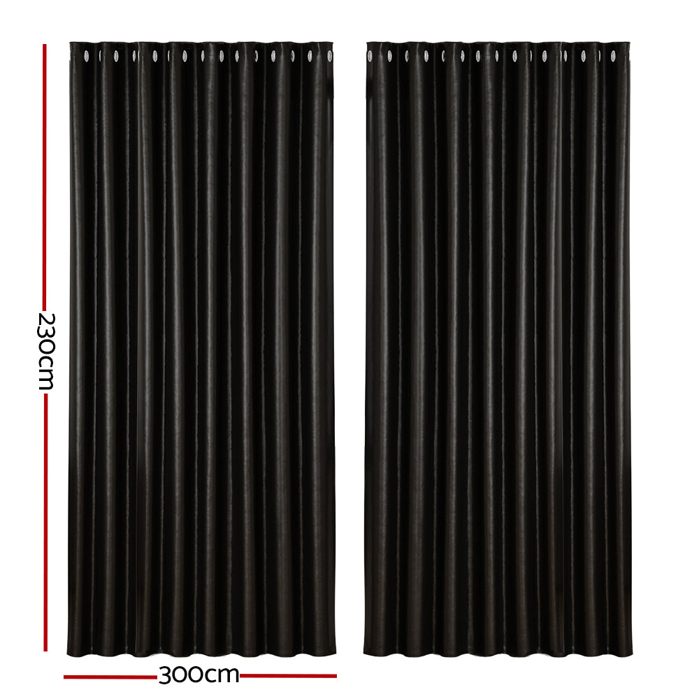 Artiss 2X Blockout Curtains Blackout Window Curtain Eyelet 300x230cm Black Shine