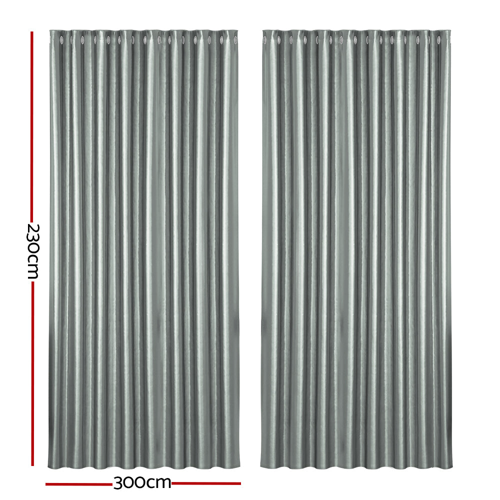 Artiss 2X Blockout Curtains Blackout Window Curtain Eyelet 300x230cm Grey Shine