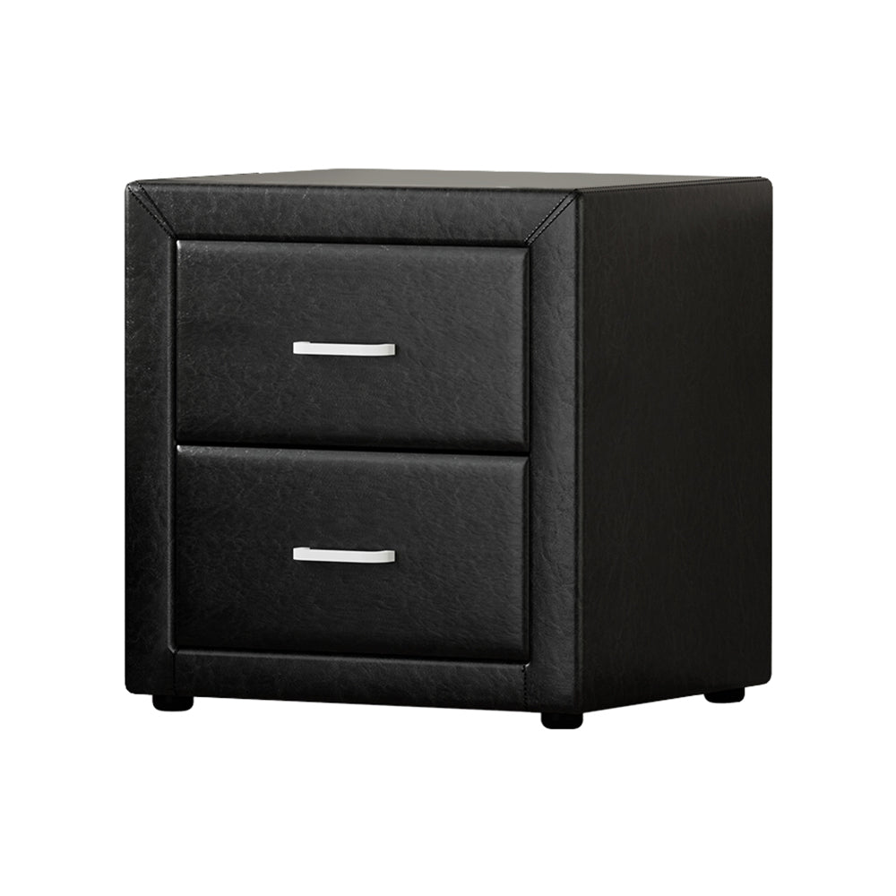 Artiss PVC Leather Bedside Table - Black