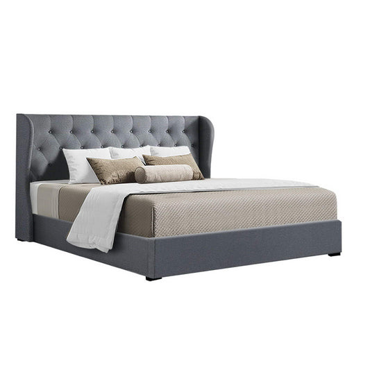 Artiss Issa Bed Frame Fabric Gas Lift Storage - Grey King