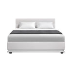 Artiss Lumi LED Bed Frame PU Leather Gas Lift Storage - White Double