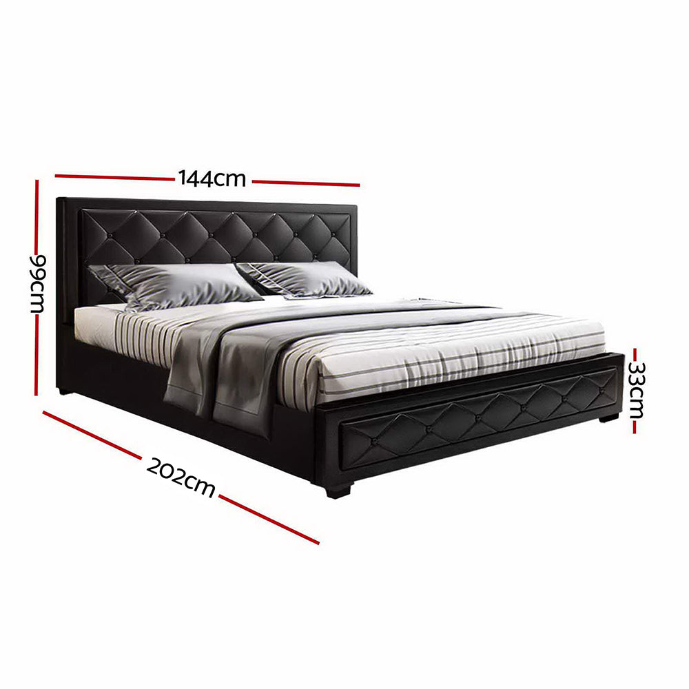 Artiss Bed Frame Double Size Gas Lift Base With Storage Black Leather Tiyo Collection