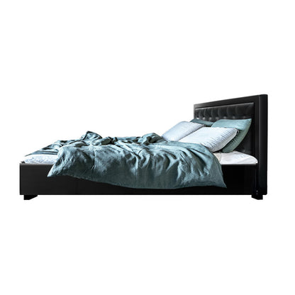 Artiss Tiyo Bed Frame PU Leather Gas Lift Storage - Black Queen