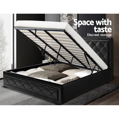 Artiss Tiyo Bed Frame PU Leather Gas Lift Storage - Black King