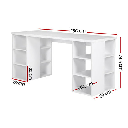 Artiss 3 Level Desk with Storage & Bookshelf - White