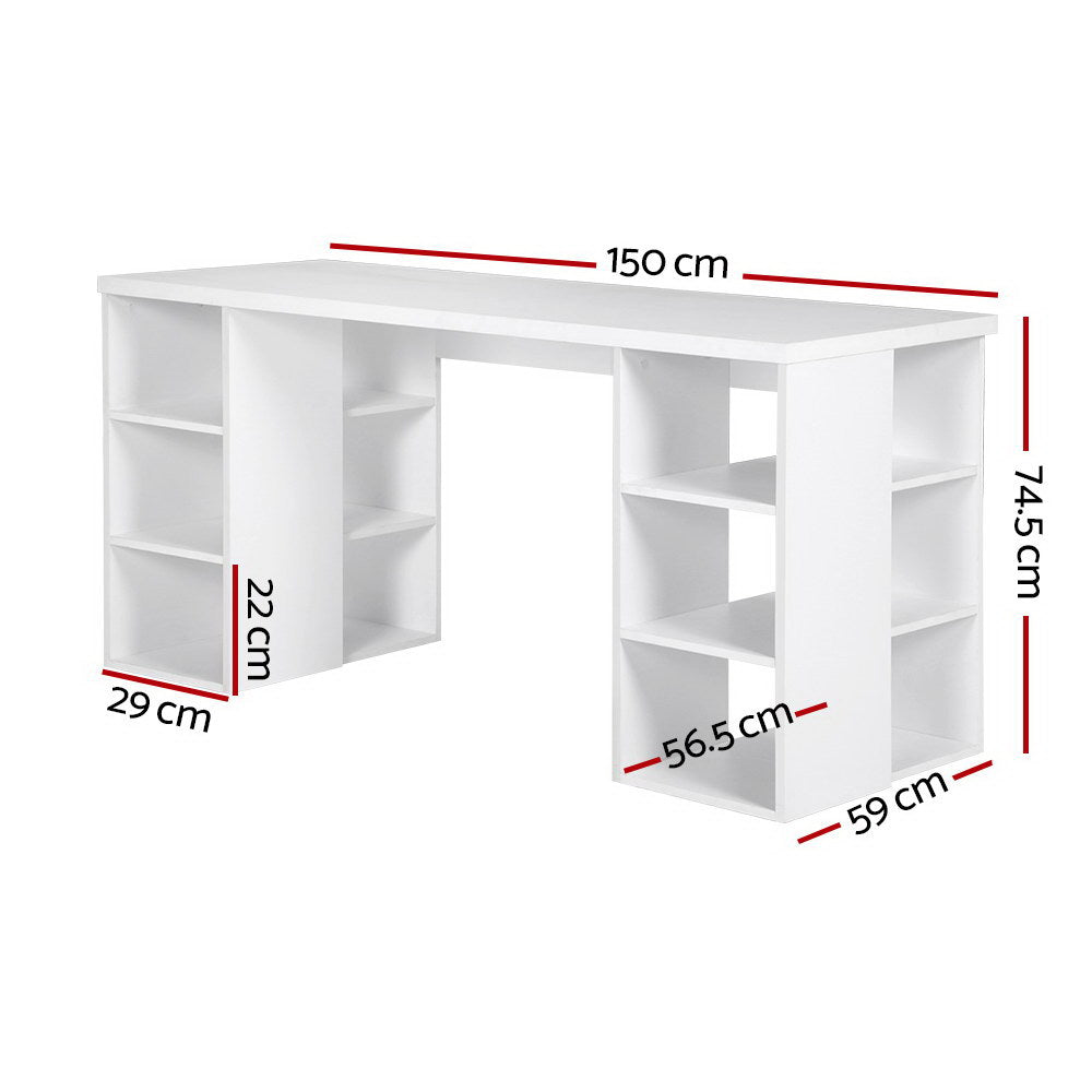 Artiss 3 Level Desk with Storage &amp; Bookshelf - White