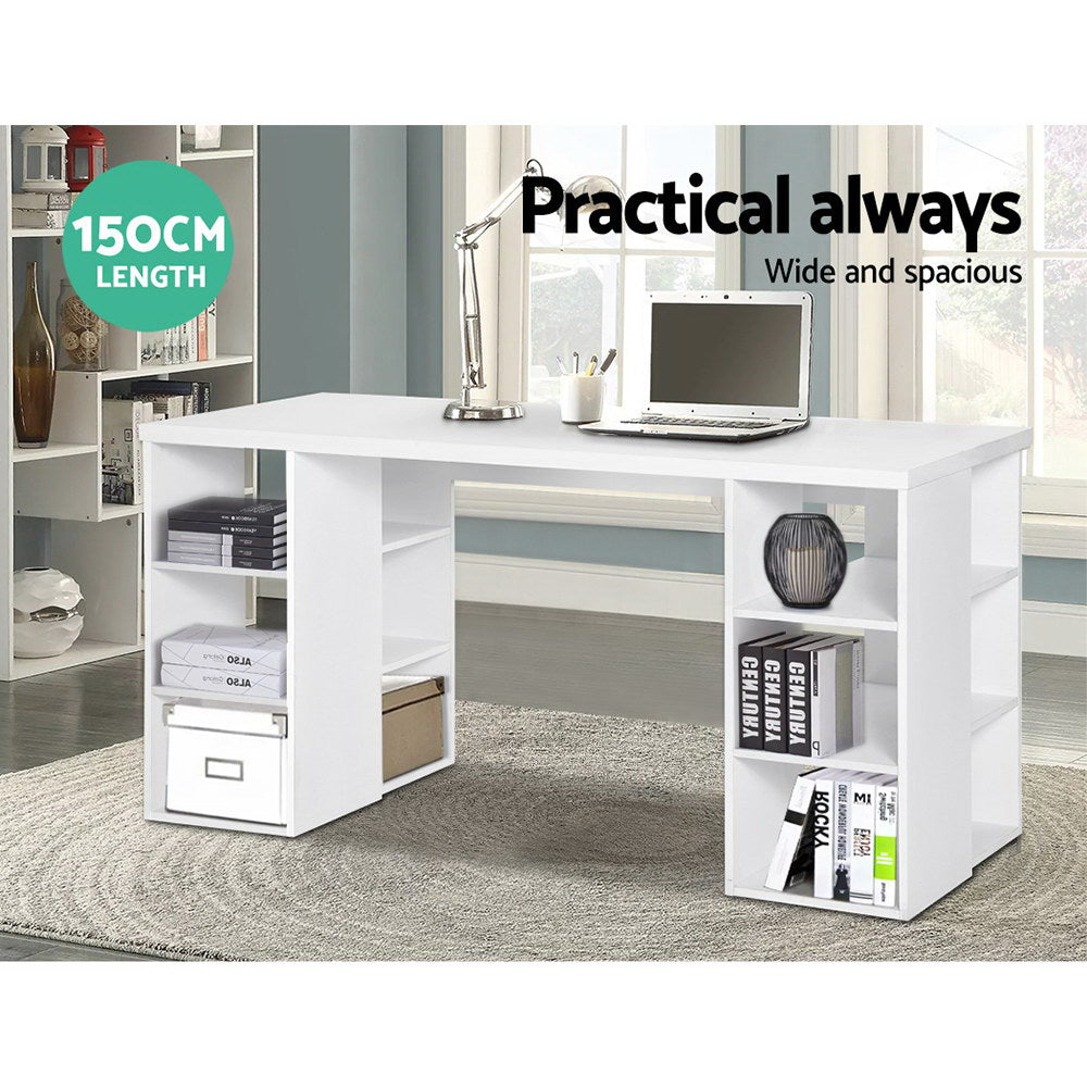 Artiss 3 Level Desk with Storage &amp; Bookshelf - White