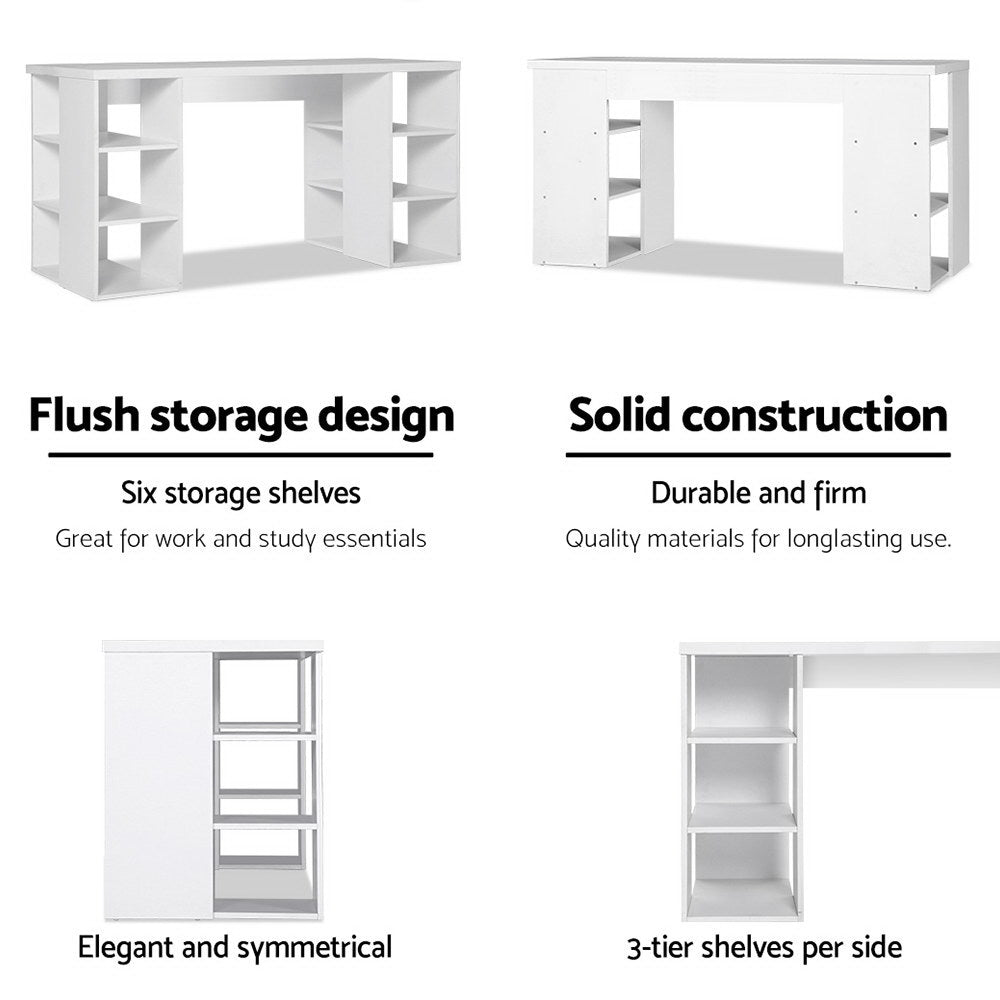 Artiss 3 Level Desk with Storage &amp; Bookshelf - White