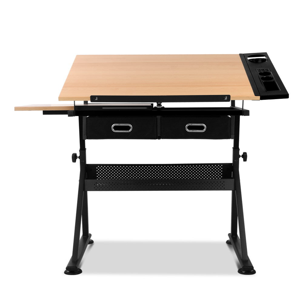 Artiss Tilt Drafting Table Stool Set - Natural &amp; Black