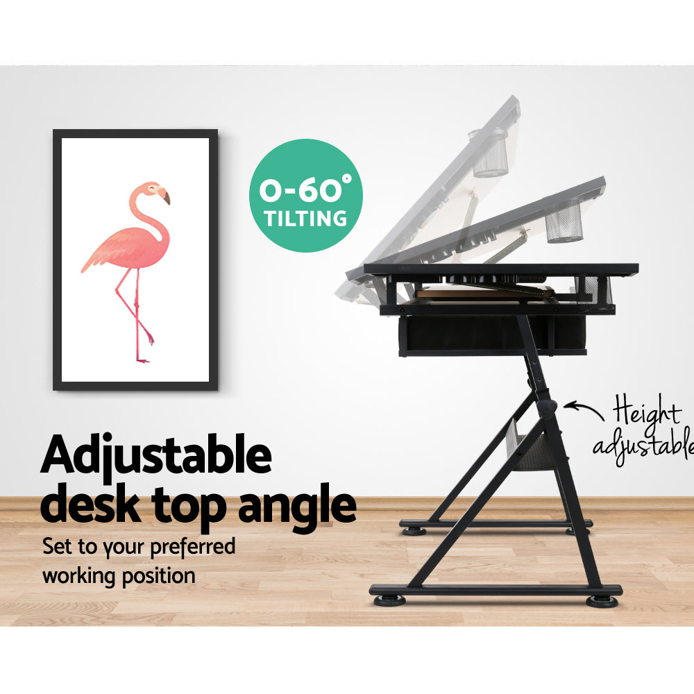 Artiss Tilt Drafting Table Stool Set - Natural &amp; Black