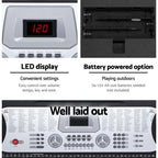 Alpha 61 Keys Electronic Piano Keyboard LED Electric Silver with Music Stand for Beginner