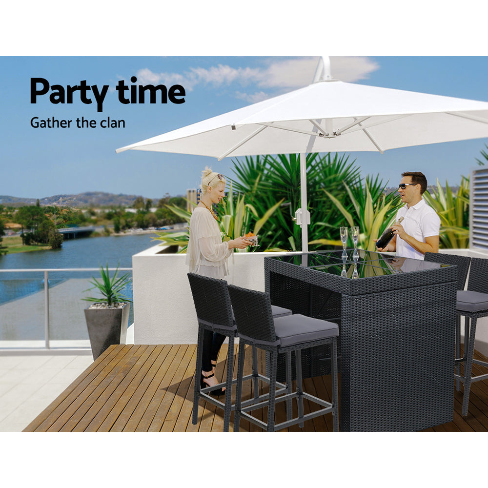 Gardeon Outdoor Bar Set Table Chairs Stools Rattan Patio Furniture 4 Seaters