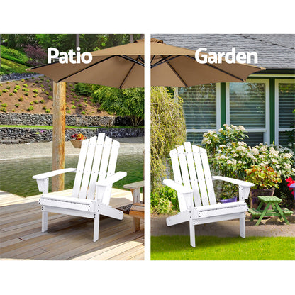 Gardeon Outdoor Sun Lounge Beach Chairs Table Setting Wooden Adirondack Patio - White