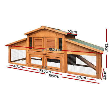 i.Pet Rabbit Hutch Chicken Coop Wooden Pet Hutch 169cm x 52cm x 72cm