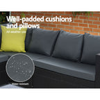 Gardeon Outdoor Furniture Patio Set Dining Sofa Table Chair Lounge Wicker Garden Black