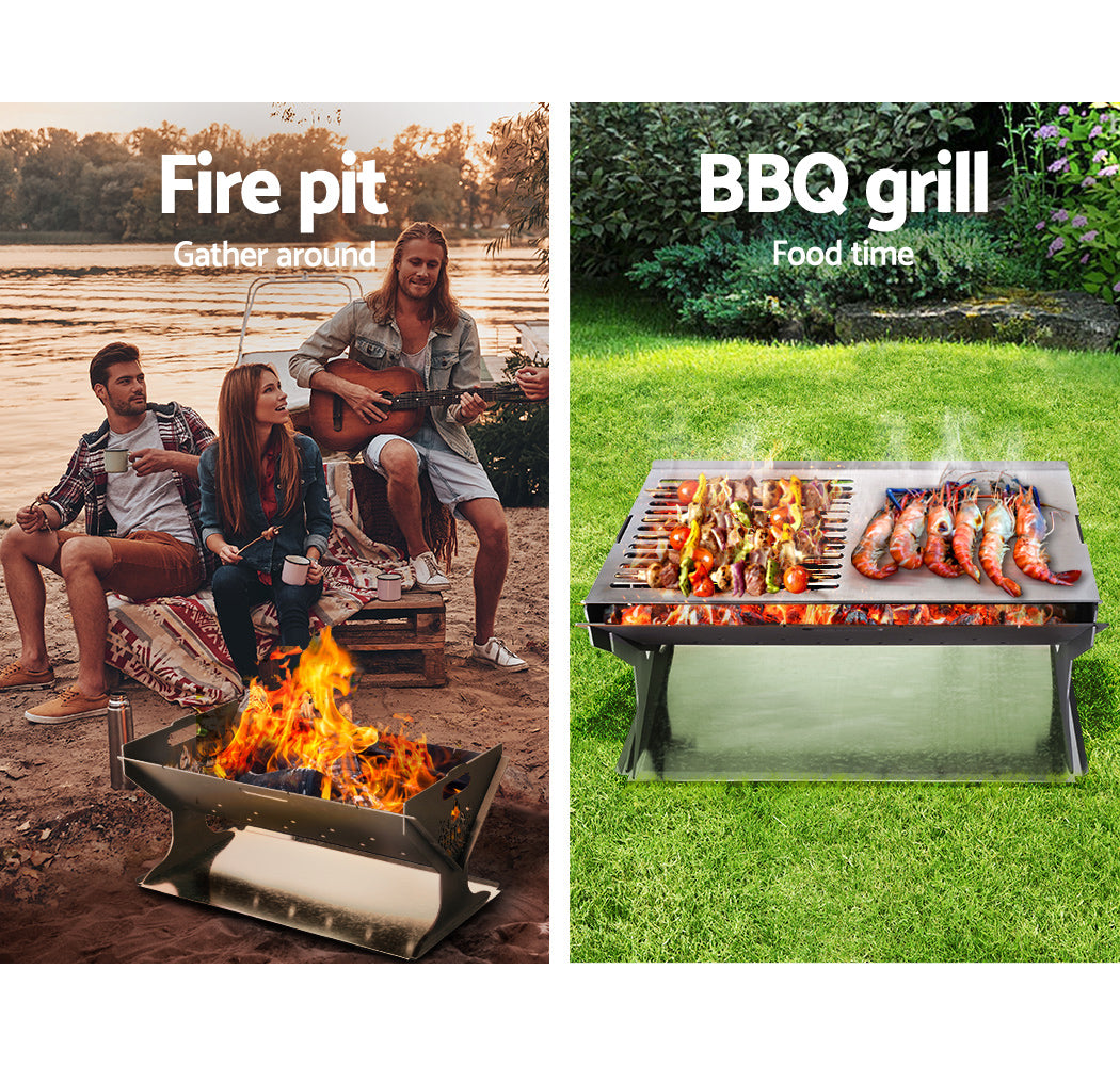 Grillz Fire Pit BBQ Outdoor Camping Portable Patio Heater Folding Packed Steel