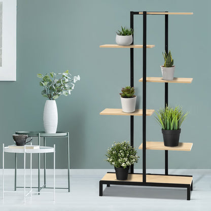 Artiss 6-tier Indoor Outdoor Metal Wood Plant Stand Garden Shelf Garden Display