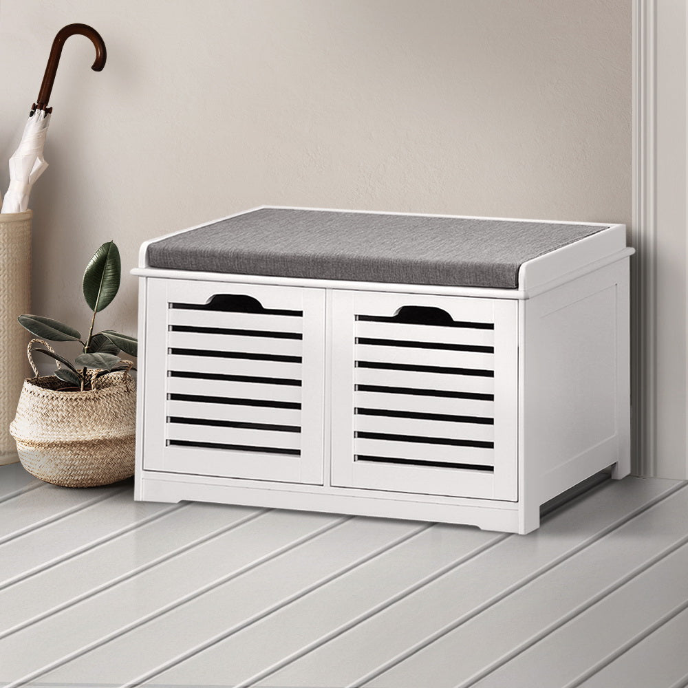 Artiss Fabric Shoe Bench with Drawers - White &amp; Grey