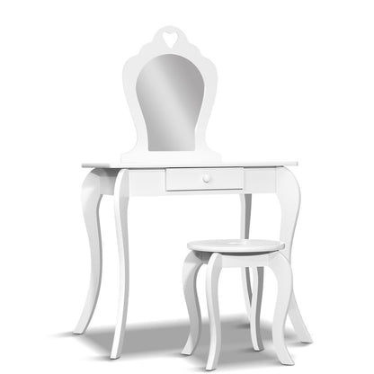 Keezi White Kids Vanity Dressing Table Stool Set Mirror Princess Children Makeup