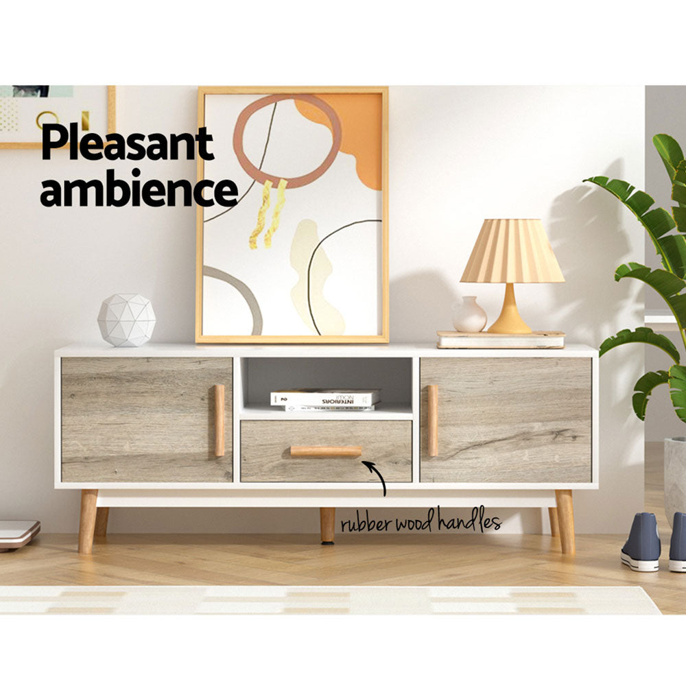 Artiss Wooden Entertainment Unit - White &amp; Wood