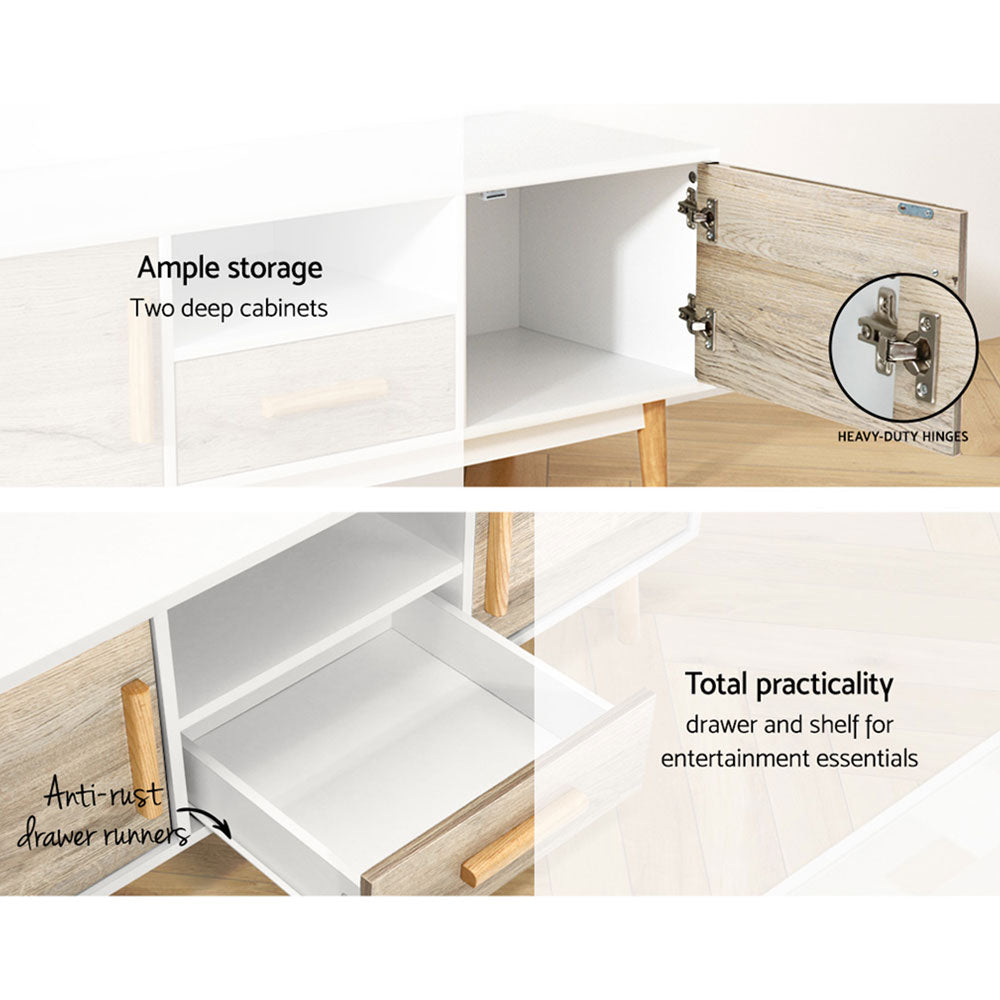 Artiss Wooden Entertainment Unit - White &amp; Wood