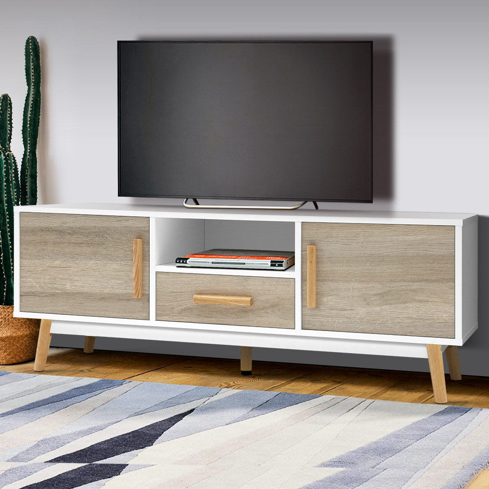 Artiss Wooden Entertainment Unit - White &amp; Wood