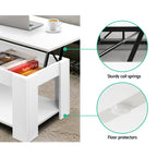 Artiss Lift Up Top Mechanical Coffee Table - White