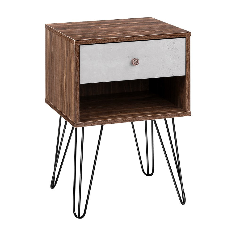 Artiss Bedside Table with Drawer - Grey &amp; Walnut