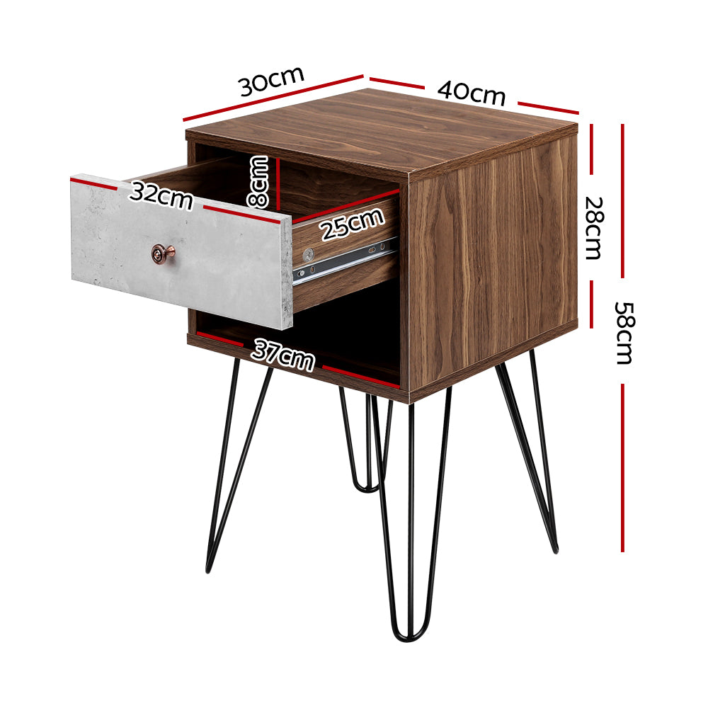 Artiss Bedside Table with Drawer - Grey &amp; Walnut