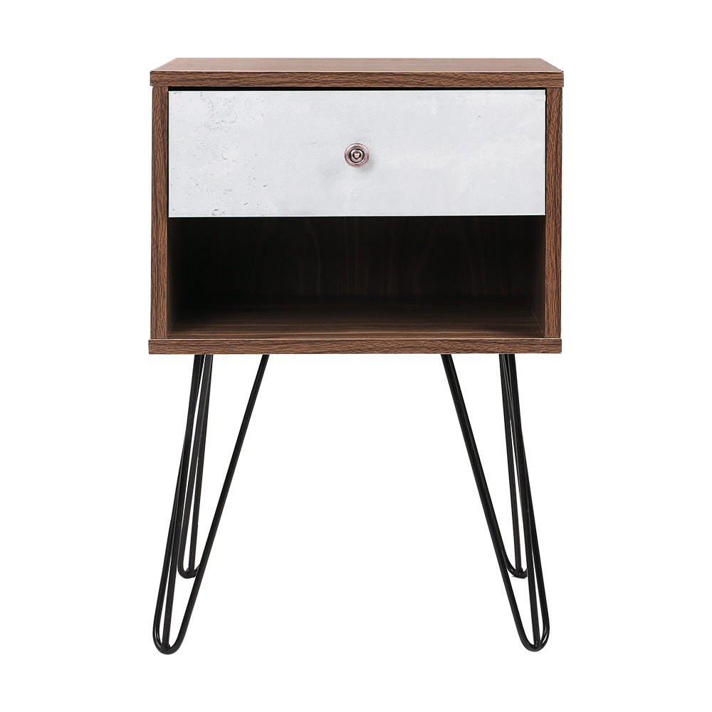 Artiss Bedside Table with Drawer - Grey &amp; Walnut