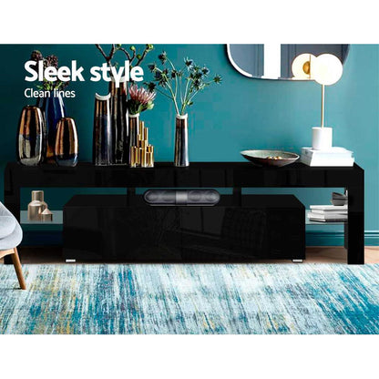 Artiss 189cm RGB LED TV Stand Cabinet Entertainment Unit Gloss Furniture Drawers Tempered Glass Shelf Black