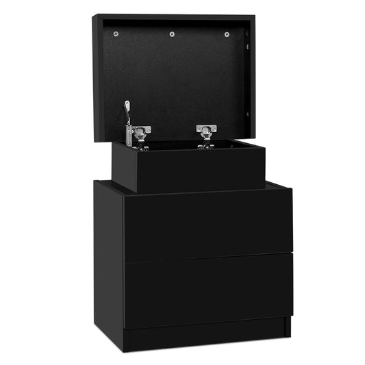 Artiss Bedside Tables 2 Drawers Side Table Storage Nightstand Black Bedroom Wood