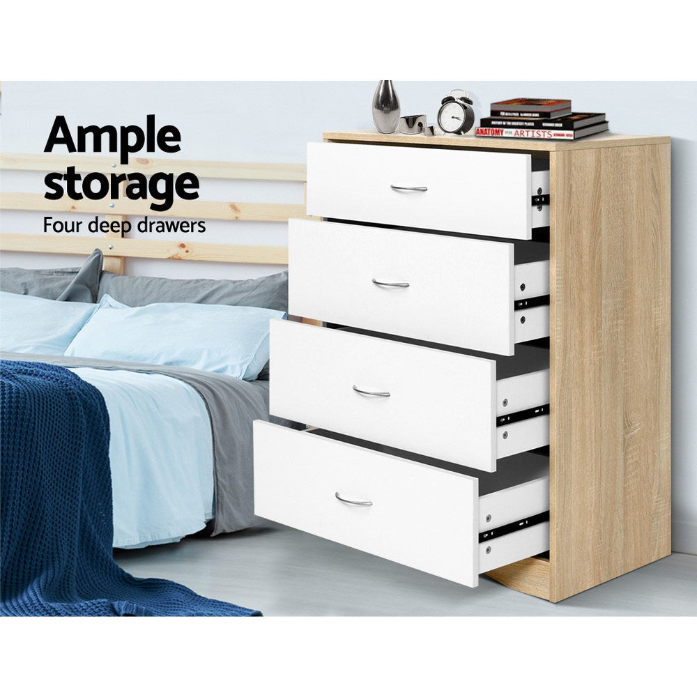 Artiss 4 Chest of Drawers Tallboy Dresser Table Bedroom Storage White Wood Cabinet