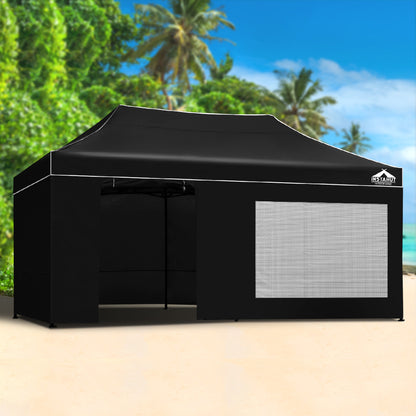 Instahut Gazebo Pop Up Marquee 3x6m Folding Wedding Tent Gazebos Shade Black