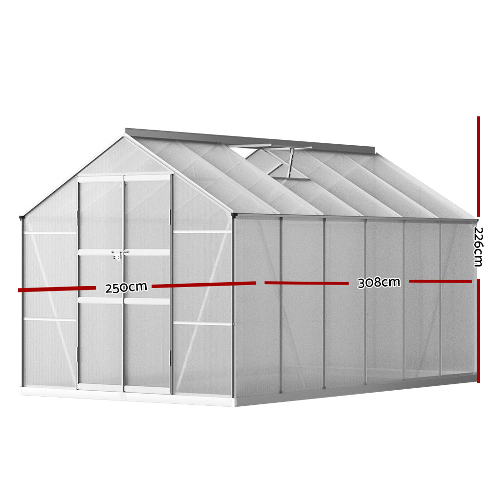 Greenfingers Greenhouse Aluminium Polycarbonate Green House Garden Shed 3x2.5M