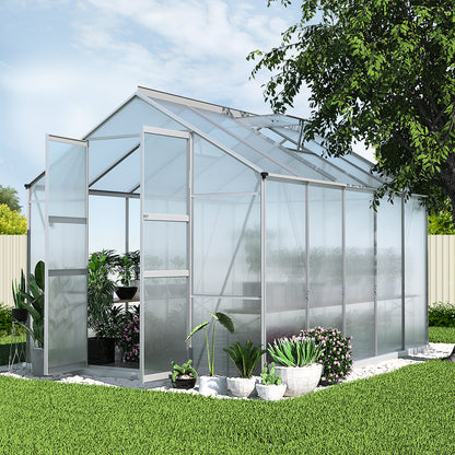 Greenfingers Greenhouse Aluminium Polycarbonate Green House Garden Shed 3x2.5M